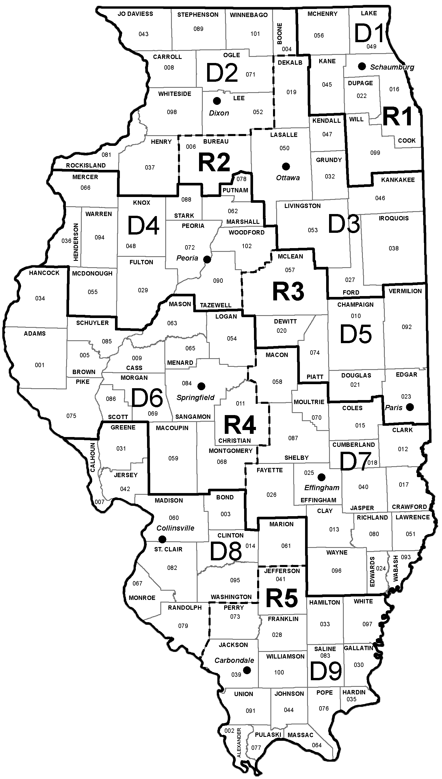 Region Map with County Numbers